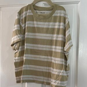 Madewell Beige and White Striped Short Sleeve Boxy Crop Tee